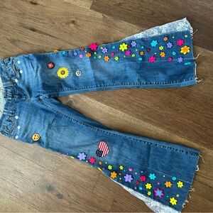 Blue Denim Jeans with Daisy Embroidery